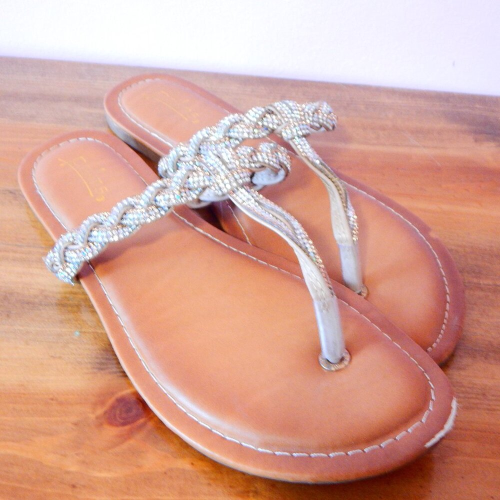Palms Rhinestone flip flops White Cream Brown jeweled gemstone